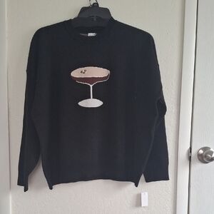 Elegant Black Sweater with Cocktail Design